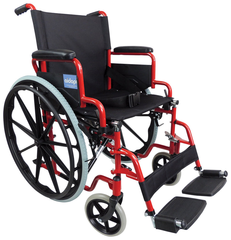 Self Propelled Steel Transit Chair Red