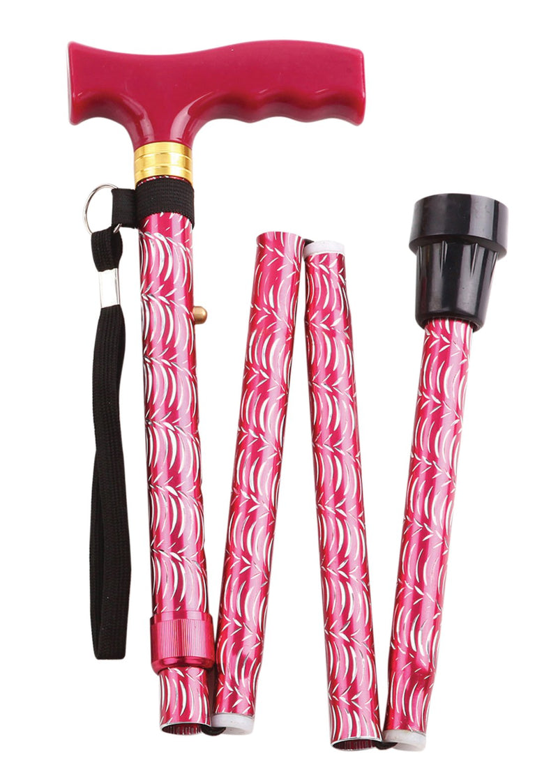 Extendable Plastic Handled Walking Stick with Engraved Pattern Red