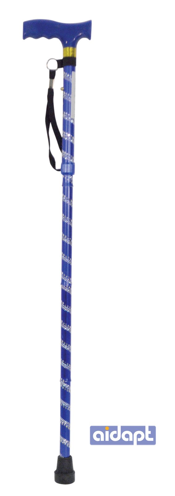 Extendable Plastic Handled Walking Stick with Engraved Pattern Blue