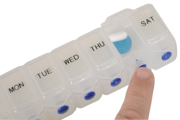 Deluxe Weekday Pill Dispenser with Push Button Release