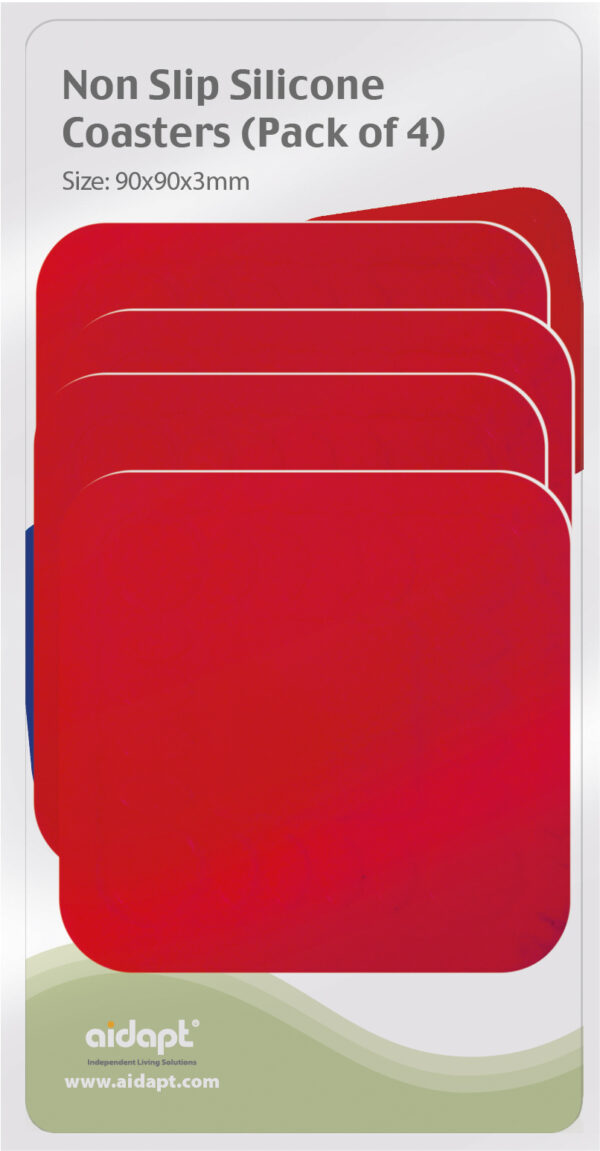 Anti Slip Silicone Red Rubber Square Coaster (Pack of 4)