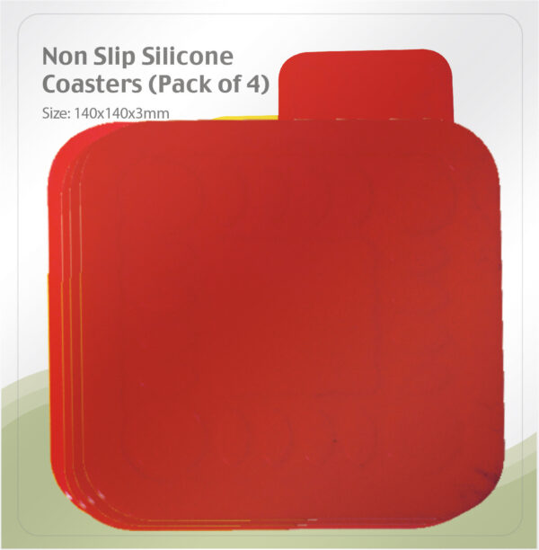 Tenura Silicone Rubber Red Anti Slip Square Mat/Coaster 140 x 140mm