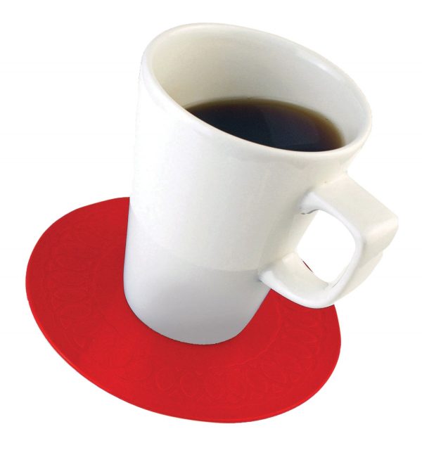 Tenura Silicone Rubber Red Anti Slip Circular Mat/Coaster 14 cm