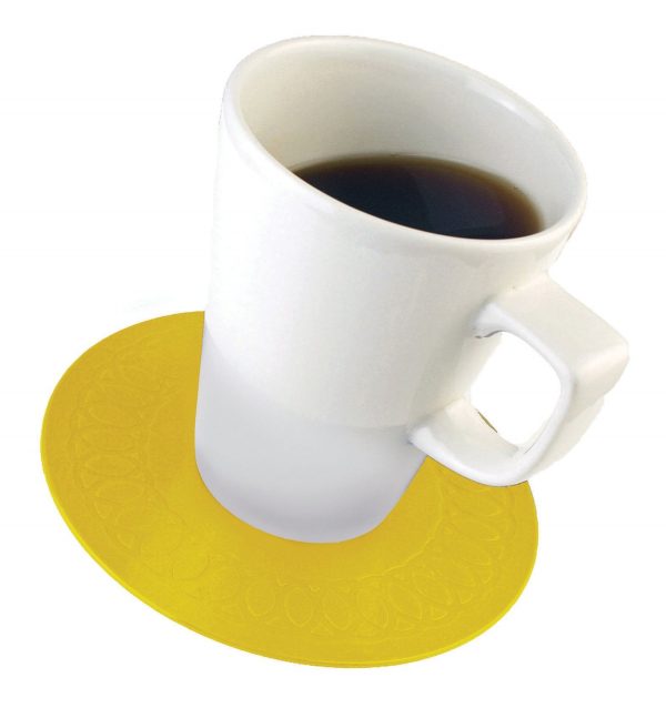 Tenura Silicone Rubber Yellow Anti Slip Circular Mat/Coaster 14 cm