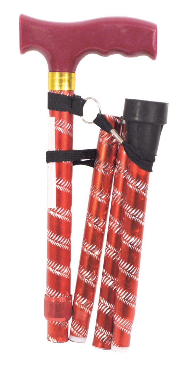 Extendable Plastic Handled Walking Stick with Engraved Pattern Red