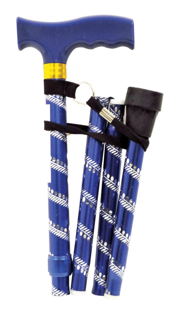 Extendable Plastic Handled Walking Stick with Engraved Pattern Blue