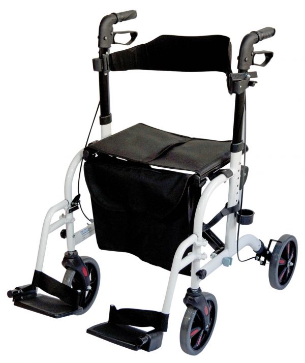 Duo Deluxe White Rollator and Transit Chair in One