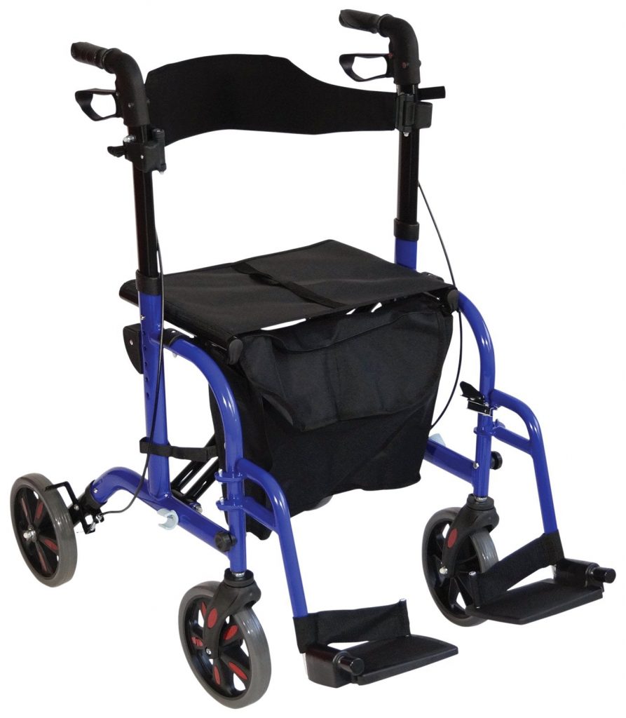 Duo Deluxe Blue Rollator and Transit Chair in One