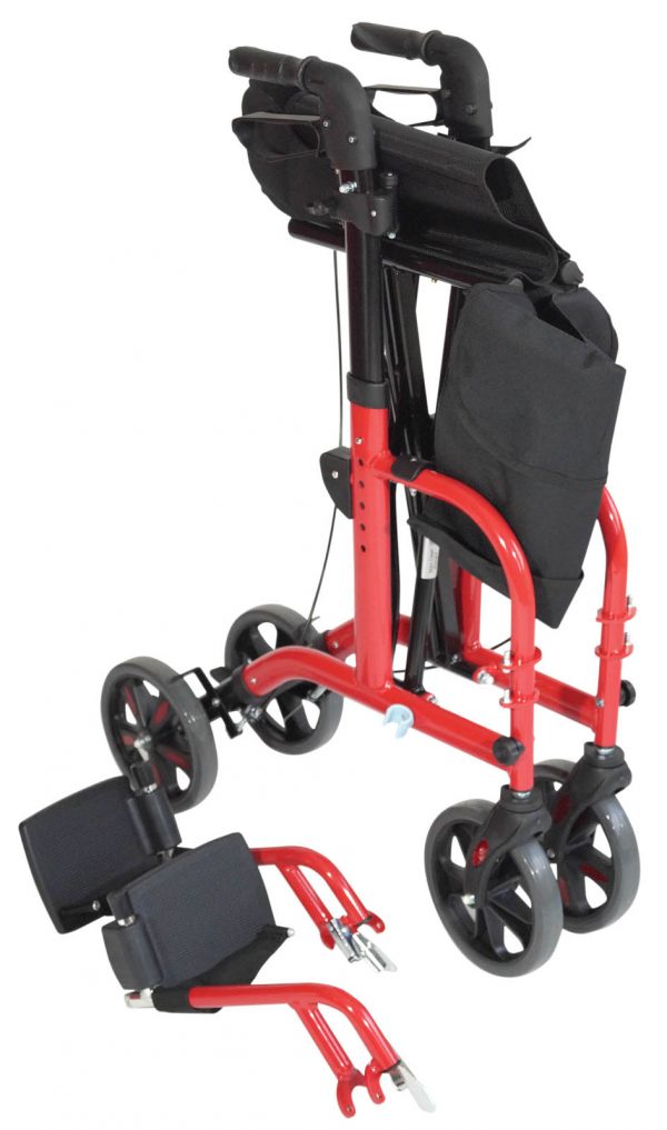 Duo Deluxe Red Rollator and Transit Chair in One